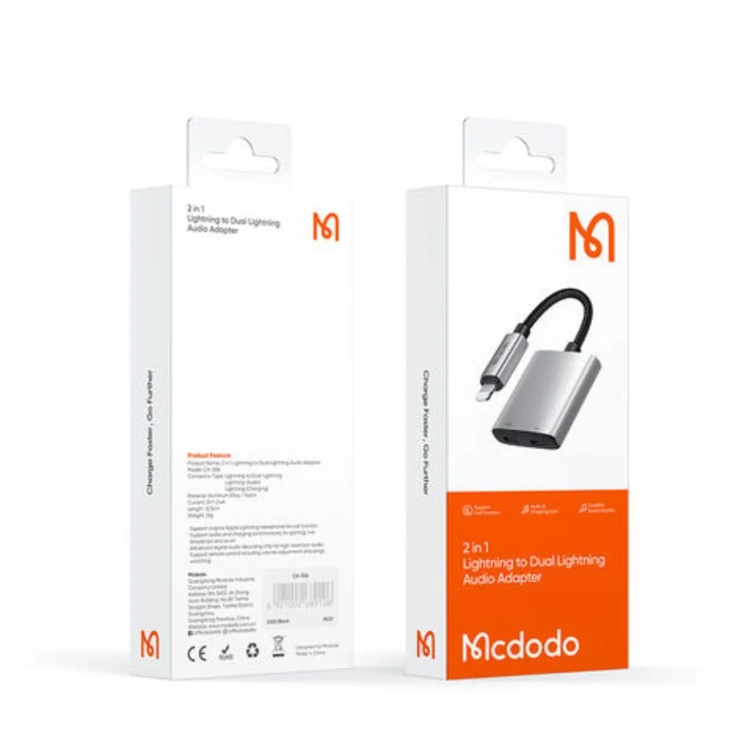 حول ماكدودو CA-5540 ثنائي الوظائف (Lightning إلى Lightning وصوت 3.5 ملم)