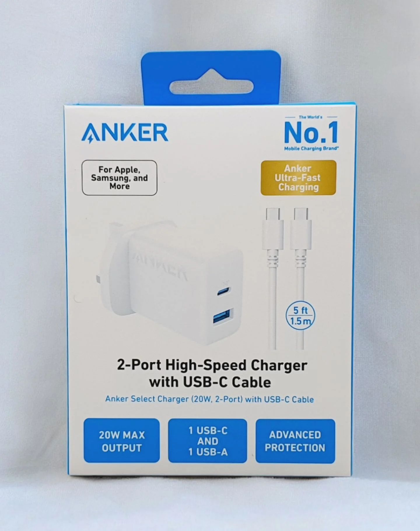 شاحن أنكر سلكت (Anker Select Charger) بقدرة 20 واط مع كابل USB-C.