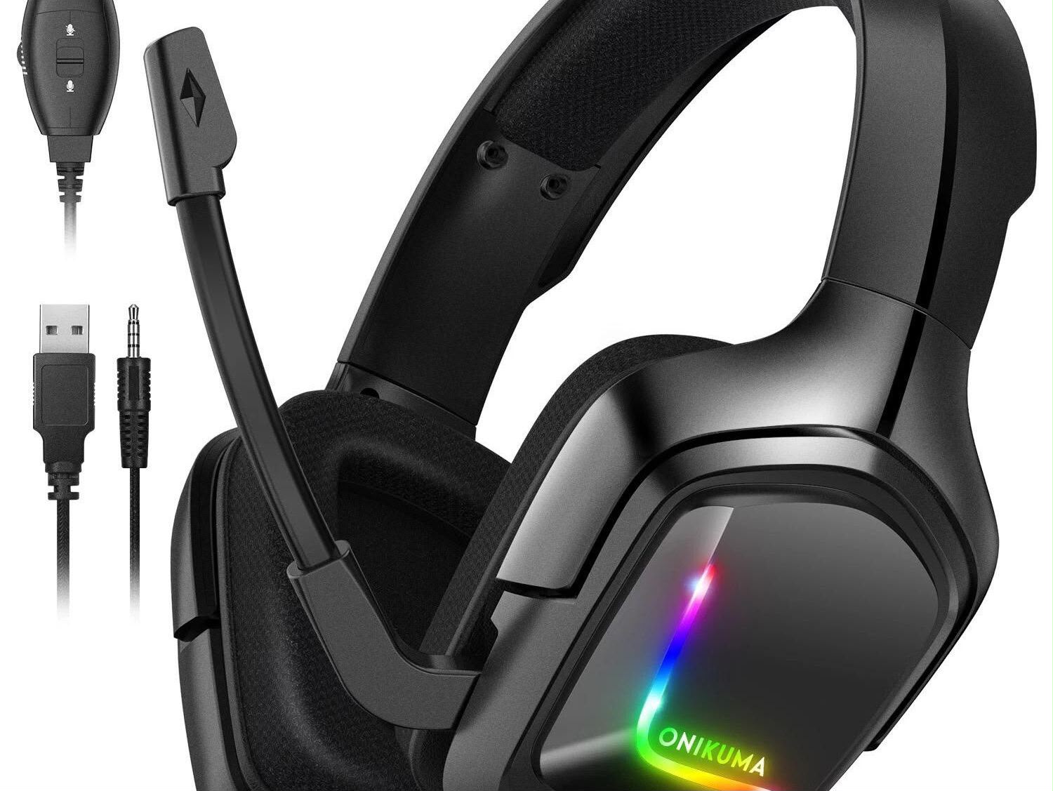 ماعات ألعاب سلكية ONIKUMA K20 مع ميكروفون وإضاءة RGB وسماعات إلغاء الضوضاء لجهاز PS4 Xbox One